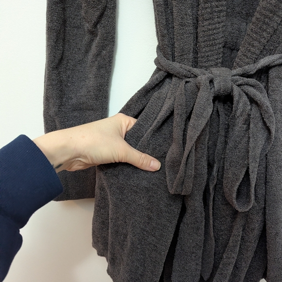 Barefoot Dreams Cozychic Ultra Lite Gray Rib Cardigan Carbon Gray Lounge - Picture 6 of 8